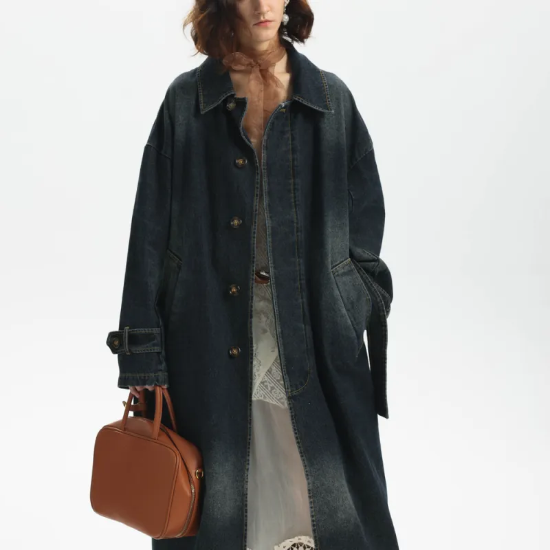 UNVESNO Trench Coat Unisex Midnight Blue-4