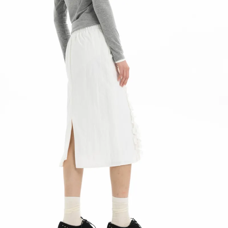 UNVESNO Casual Long Skirts Women's Goose Feather White-4