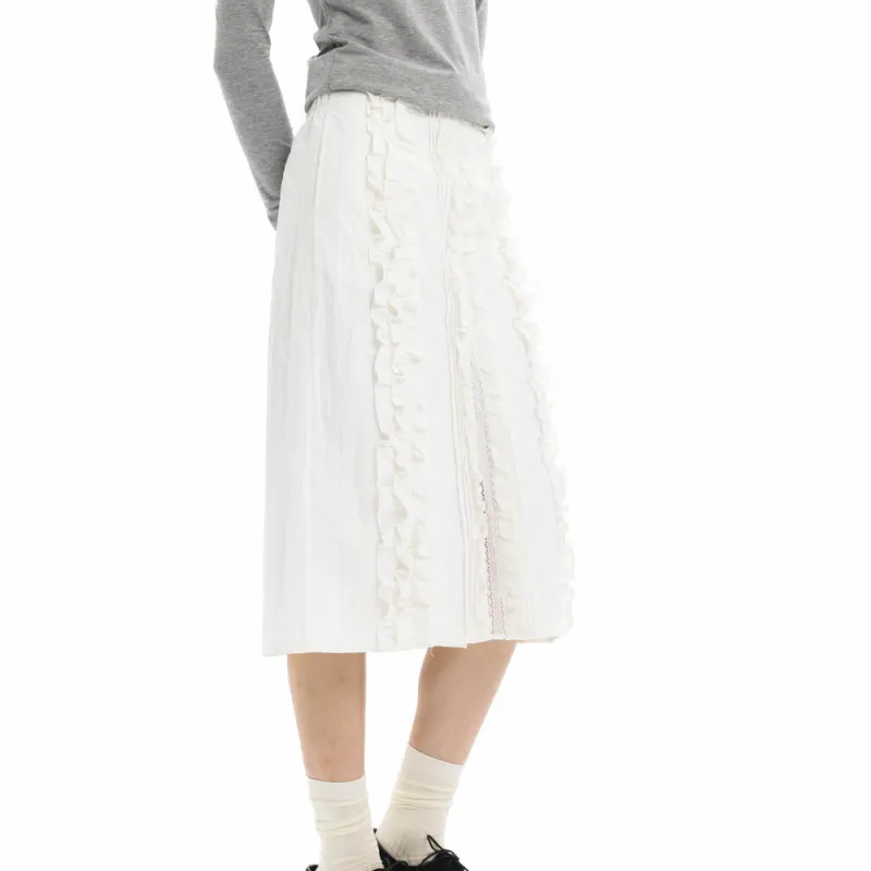 UNVESNO Casual Long Skirts Women's Goose Feather White-3