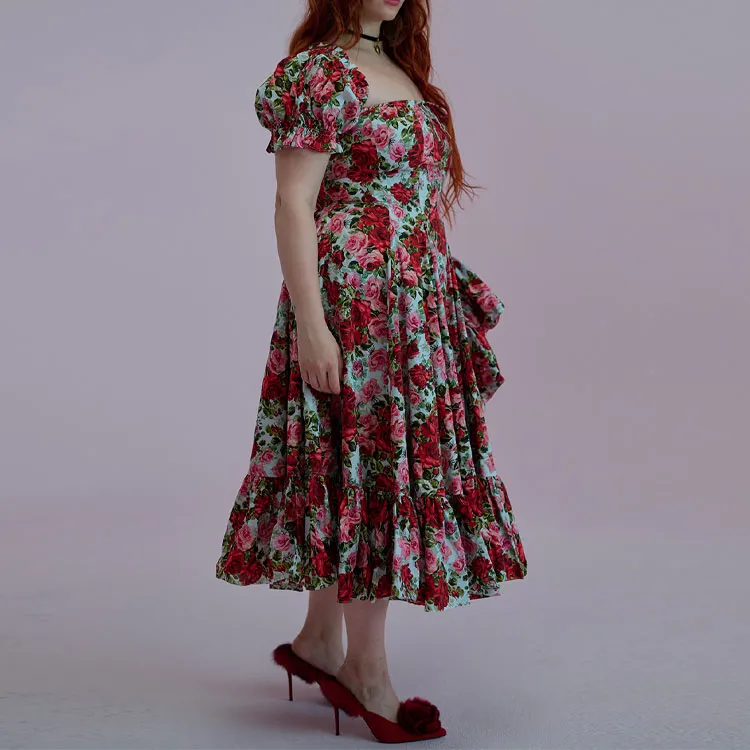 Selkie Collection SS25 Short Sleeved Dresses Women's White Base Rose Print-3