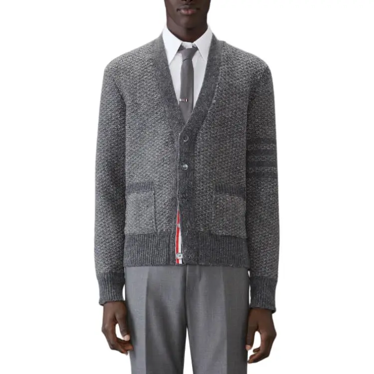 THOM BROWNE V neck Chunky knit Cardigan-3