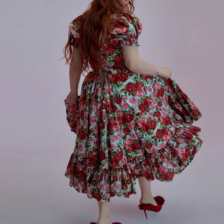 Selkie Collection SS25 Short Sleeved Dresses Women's White Base Rose Print-2