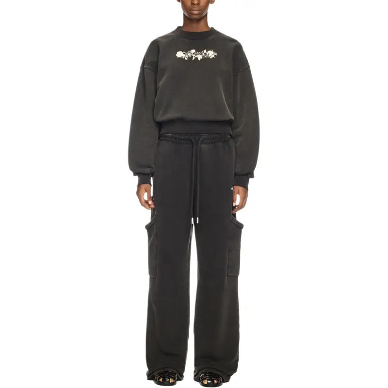 OFF WHITE Bookish Roses Over Crew Sweatshirt Washed Black-3