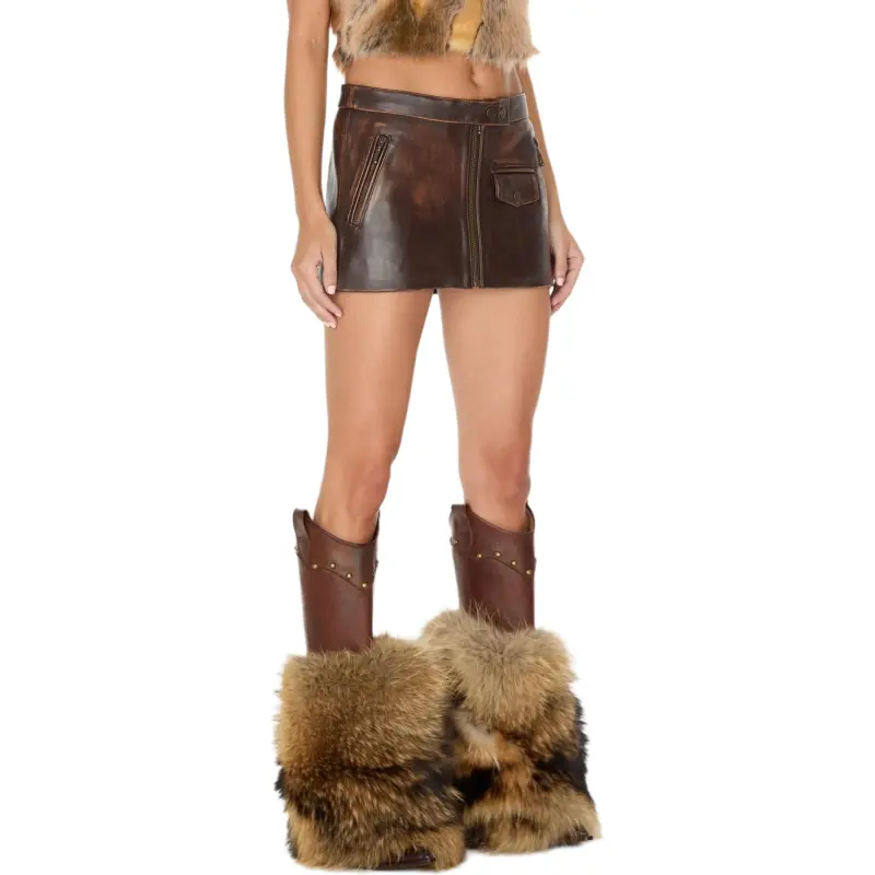 GUESS Leather Short Skirts Women's Brown-5