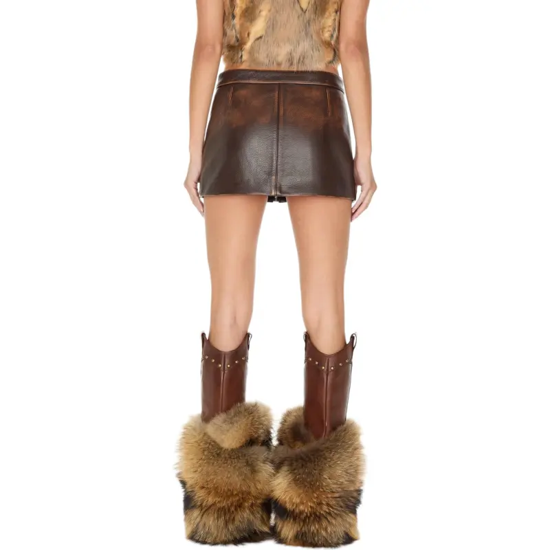 GUESS Leather Short Skirts Women's Brown-2