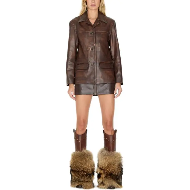 GUESS Leather Short Skirts Women's Brown-3