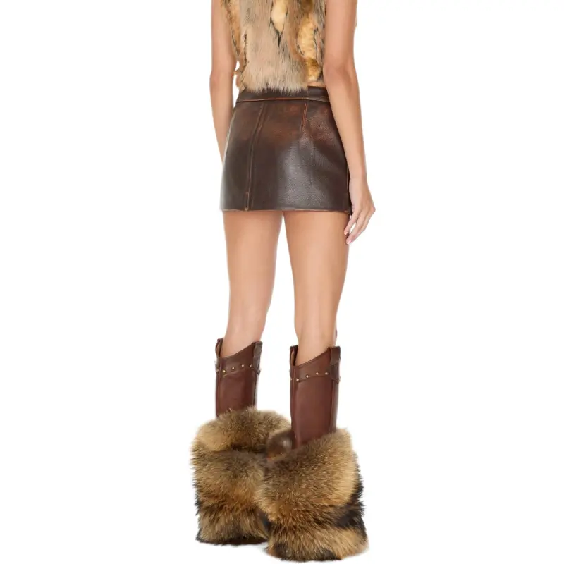 GUESS Leather Short Skirts Women's Brown-4