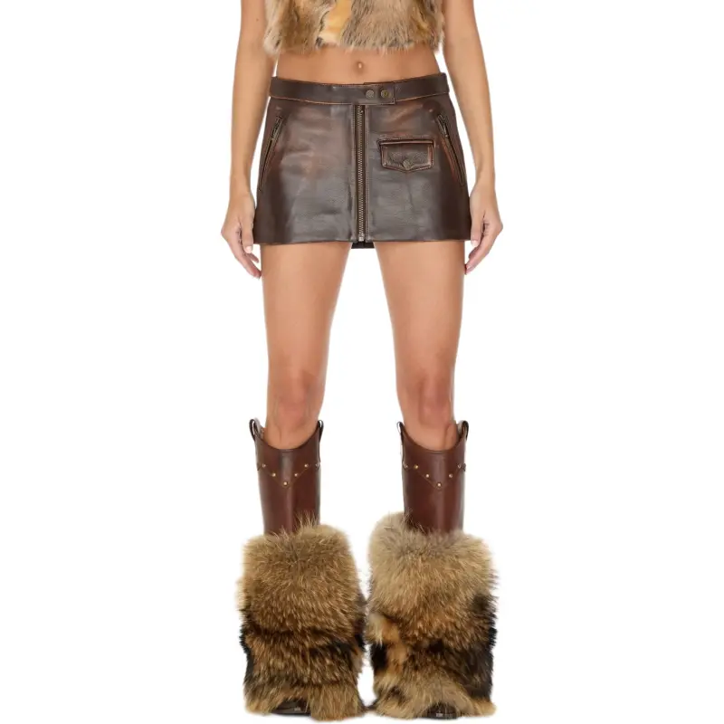 GUESS Leather Short Skirts Women's Brown-1