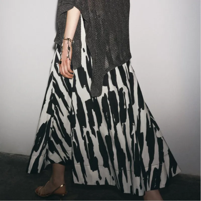 ZARA ZW Series Casual Long Skirt Women's White/Black-4