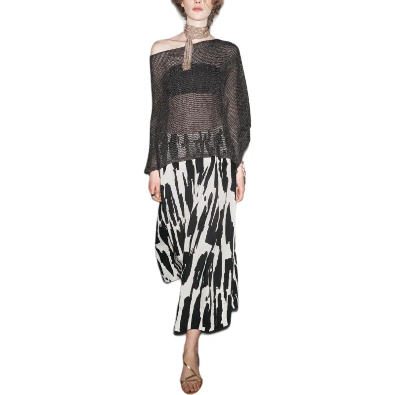ZARA ZW Series Casual Long Skirt Women's White/Black-5