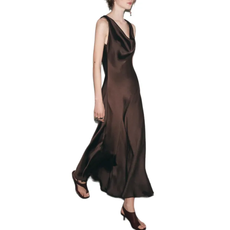 ZARA ZW Series Slip Dress Women's Brown-2