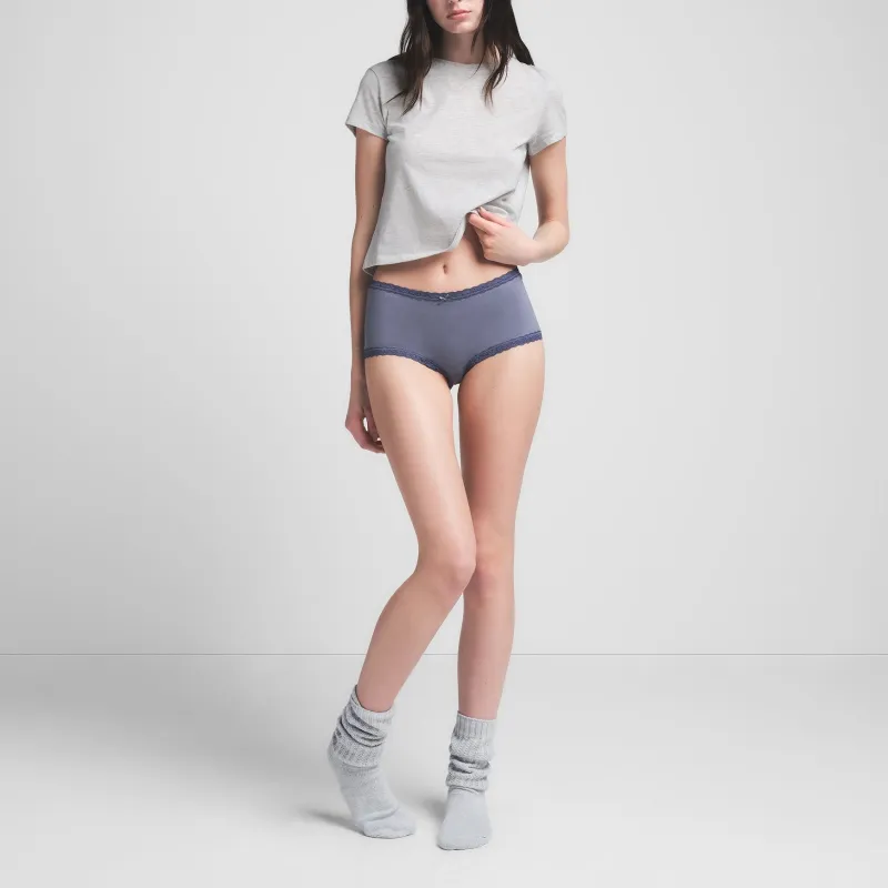SKIMS SS25 LIGHTWEIGHT COTTON LACE BOY SHORT Underpants Women's 1 Pack STEEL BLUE/Steel Blue-1