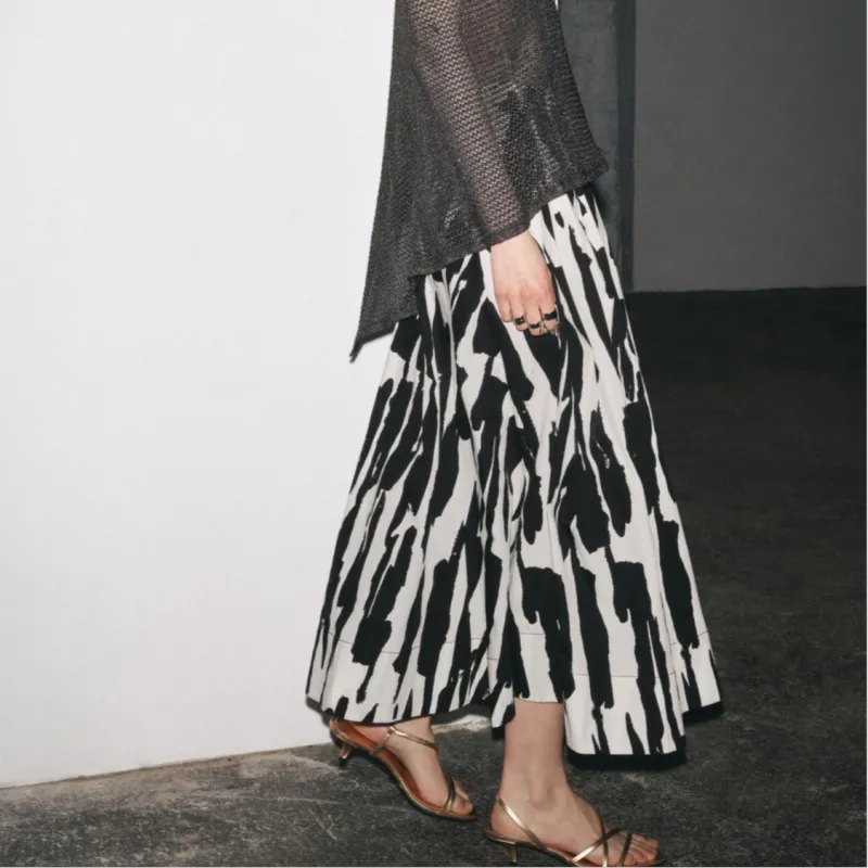 ZARA ZW Series Casual Long Skirt Women's White/Black-2