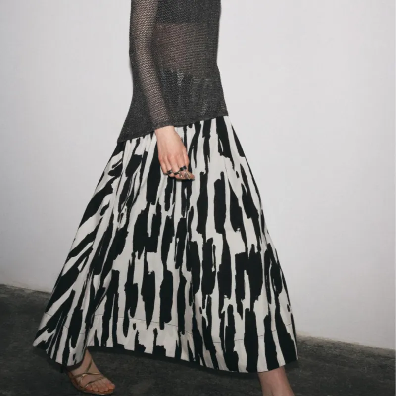ZARA ZW Series Casual Long Skirt Women's White/Black-3