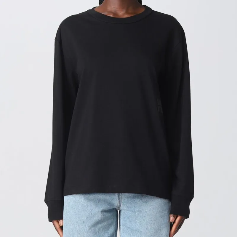 T By Alexander Wang Essential Puff Logo Jersey Ls Tee Black-5