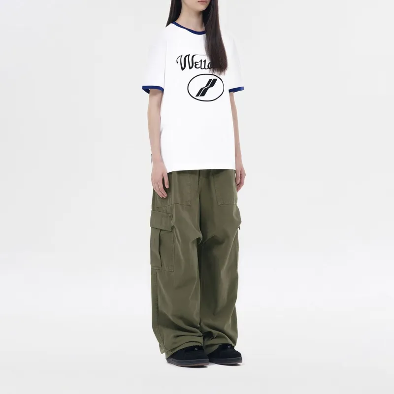 WE11DONE Cursive Logo Fitted Ringer T Shirt-3