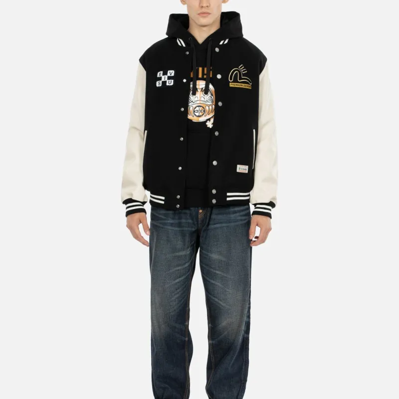 EVISU Daruma Appliqué Wool Baseball Jacket-4