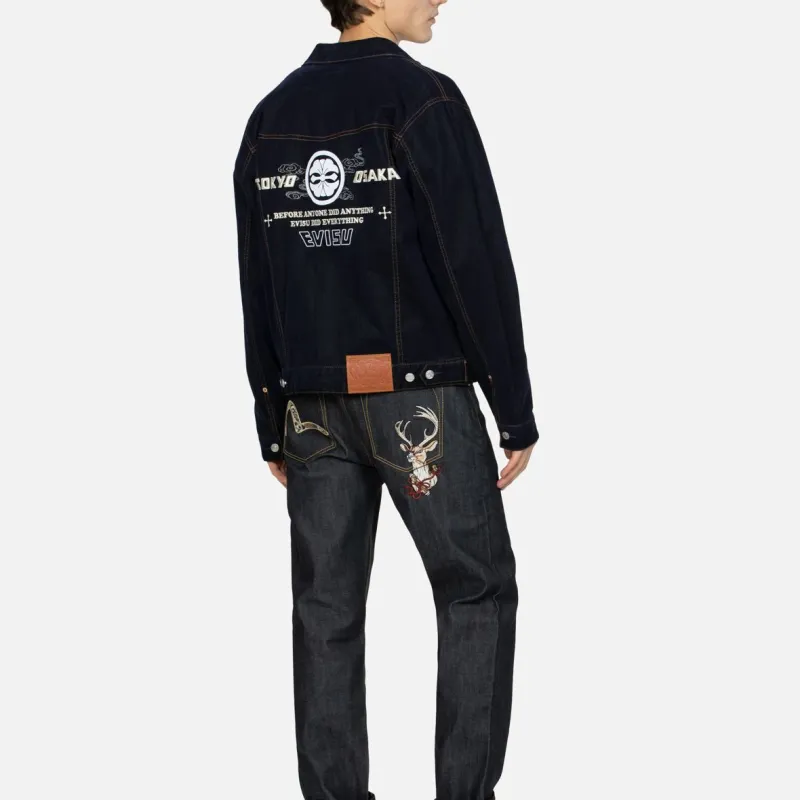 EVISU Denim Jackets Men Navy Blue-4