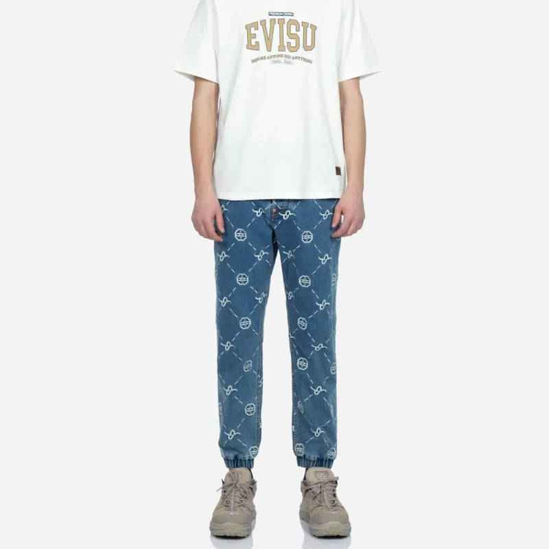 EVISU Knitted Sweatpants Men Denim Blue-5
