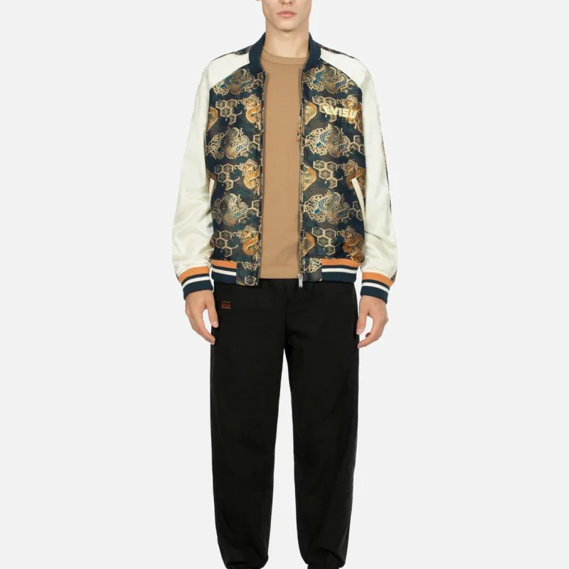 EVISU FW23 Men's Logo Embroidered Brocade Full Print Jacket Gold-2