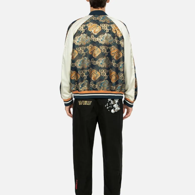 EVISU FW23 Men's Logo Embroidered Brocade Full Print Jacket Gold-4