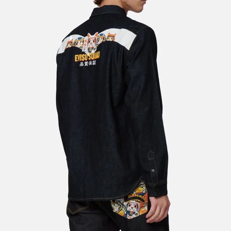 EVISU Shirts Men Denim Blue-4