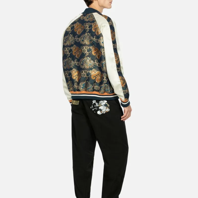 EVISU FW23 Men's Logo Embroidered Brocade Full Print Jacket Gold-5