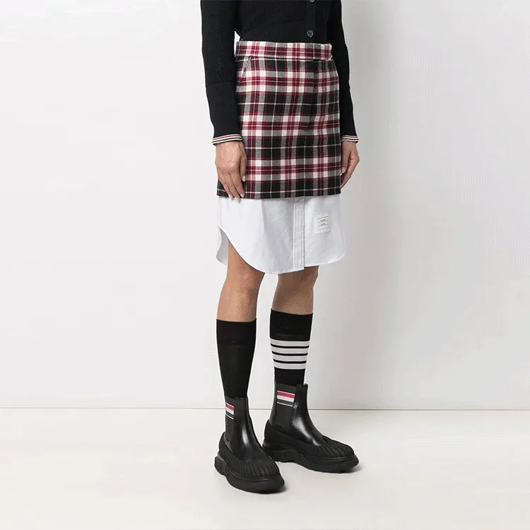 THOM BROWNE Tartan Check Wool Miniskirt-1