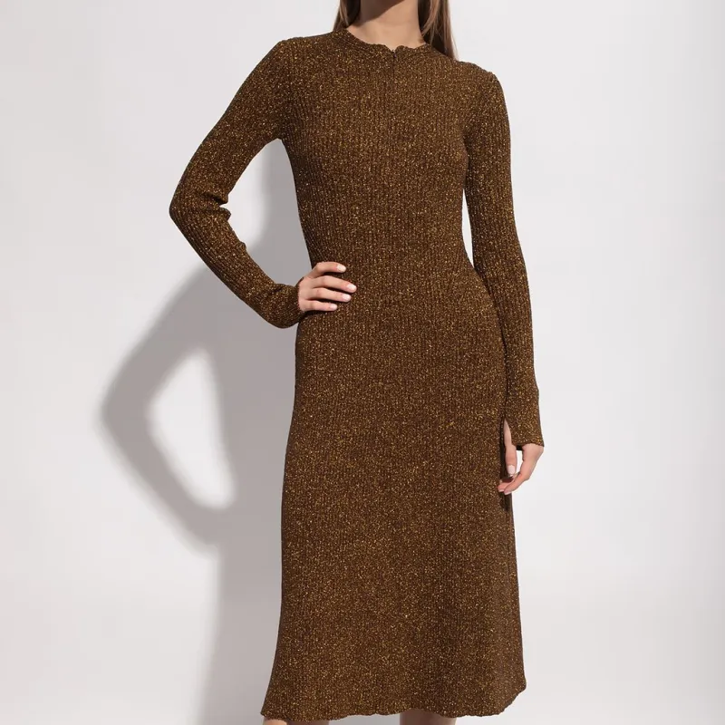 GANNI Long-Sleeved Dresses Women's Brown-4
