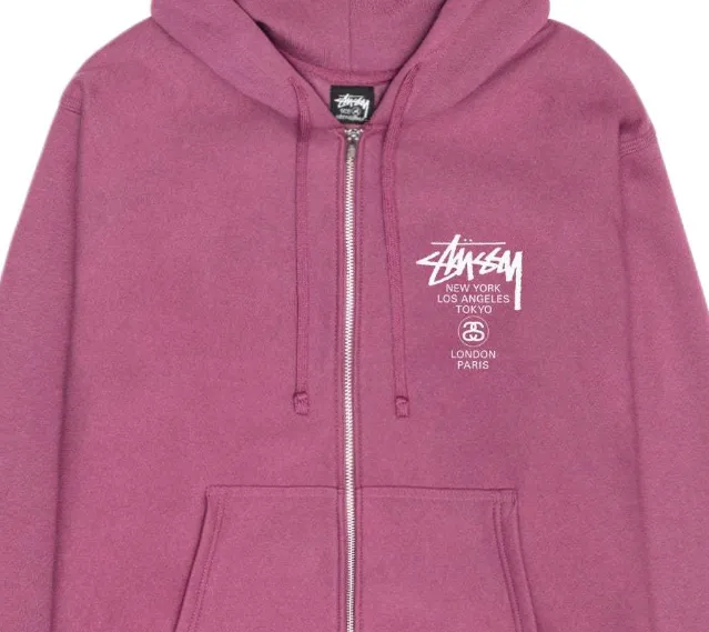 ★韓国の人気★【Stussy】★World Tour Zip Hoodie Berry 2024★ Stussy World Tour Zip Hoodie Berry 2024 | eBay