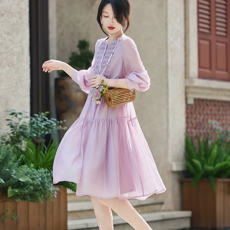 【dme】 Long Sleeved Dress Women's Purple-2