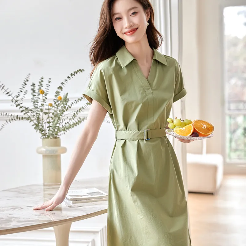 Mo Han Yi Mei Short Sleeved Dress Women's Green-2