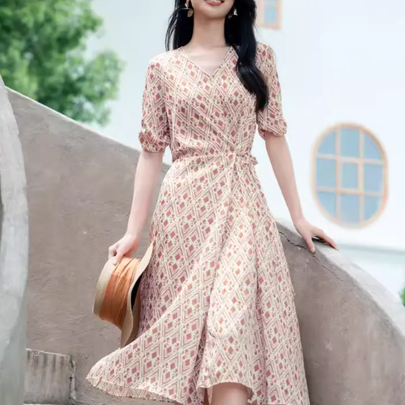 JZ. ANNAKRO Short Sleeved Dress Women's Flower Orange Red-1
