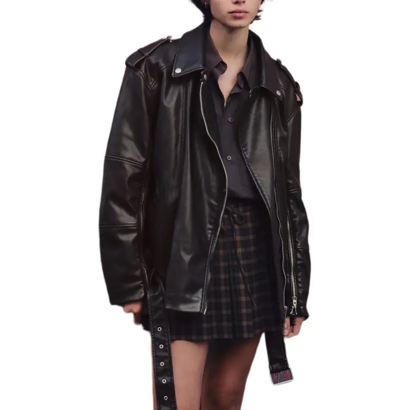 ZARA Trf Leather Jacket Women's Dark Brown-4