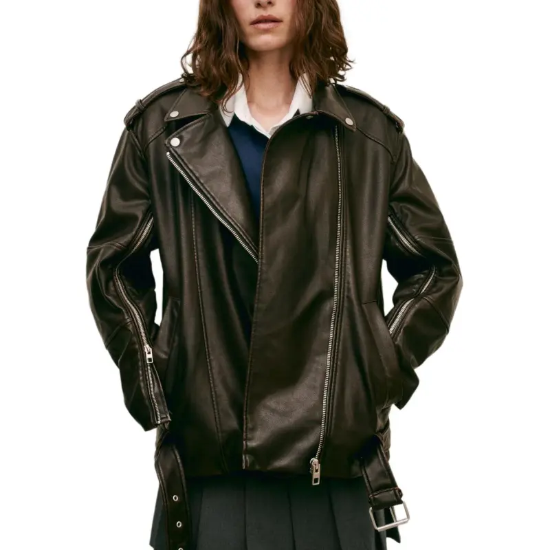 ZARA Trf Leather Jacket Women's Dark Brown-2