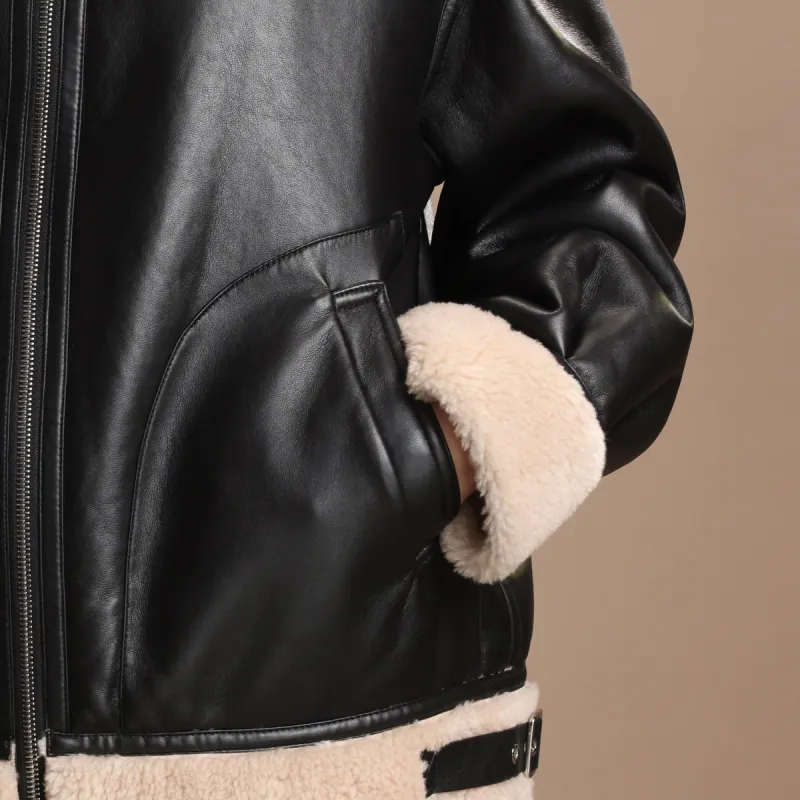 FENHONGMALI Jackets Coats Women's Oatmeal/Black-5