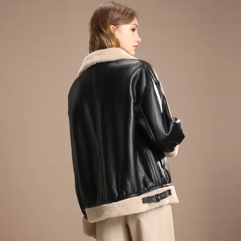 FENHONGMALI Jackets Coats Women's Oatmeal/Black-2