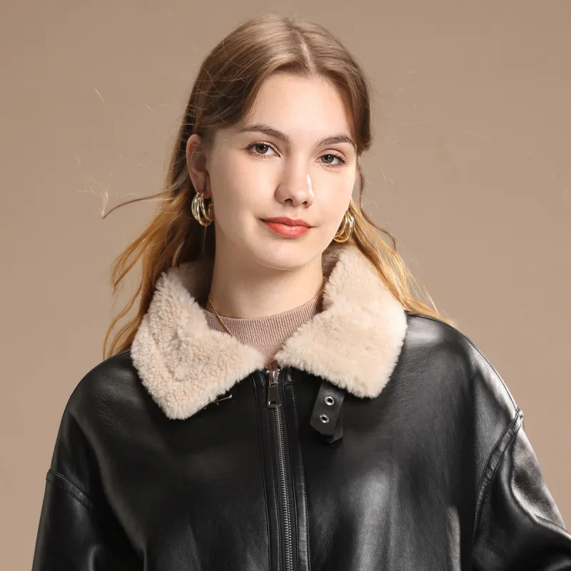FENHONGMALI Jackets Coats Women's Oatmeal/Black-4