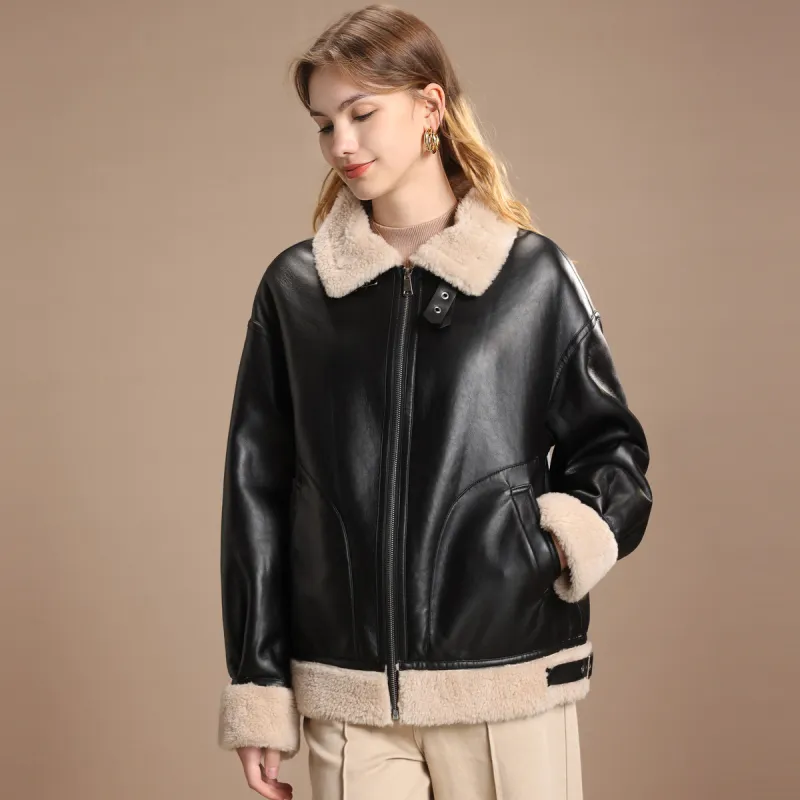 FENHONGMALI Jackets Coats Women's Oatmeal/Black-1