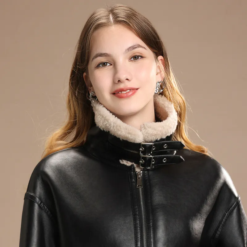 FENHONGMALI Jackets Coats Women's Tea Brown/Black-6