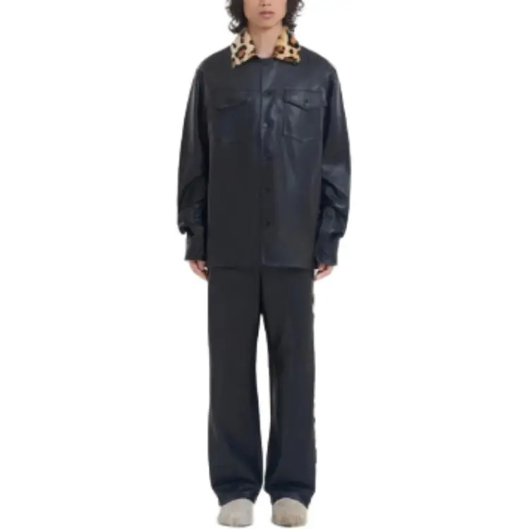 MARNI Leather Shirt With Shearling Collar-1