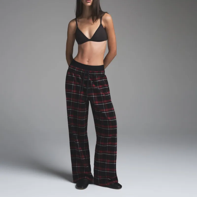 SKIMS Fake Day Collection FW24 OUTDOOR FLANNEL OVERSIZED DOUBLE WAISTBAND PANT Casual Pants Women's Merlot Plaid-1