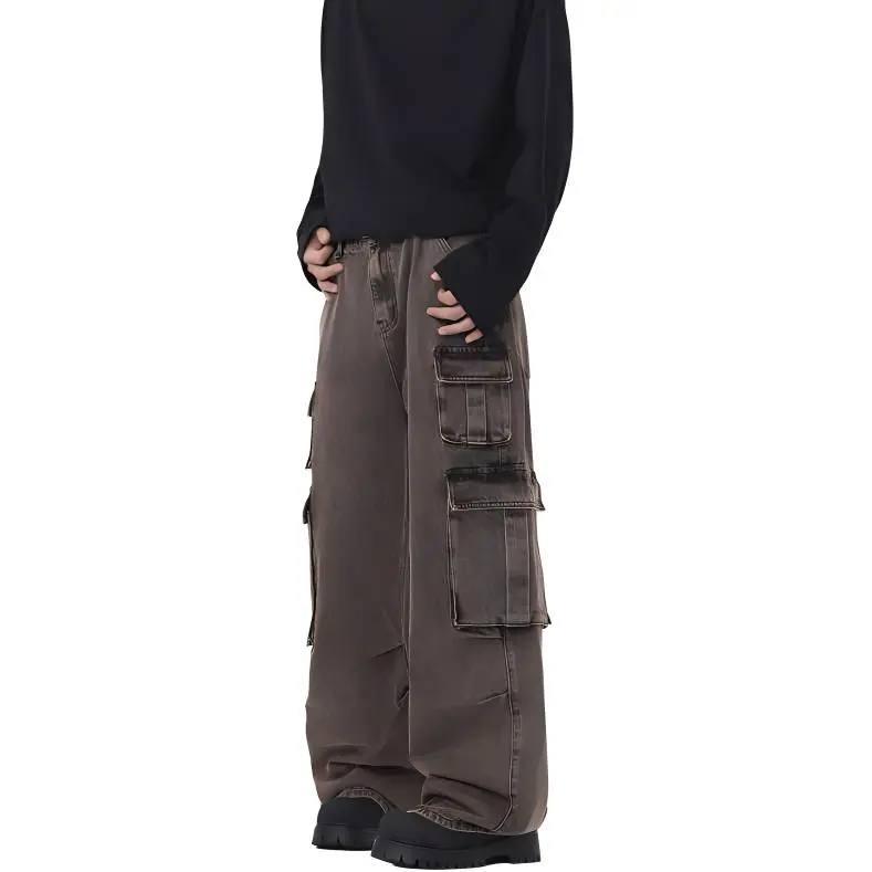 YINLEI Casual Pants Unisex Washed Brown-3