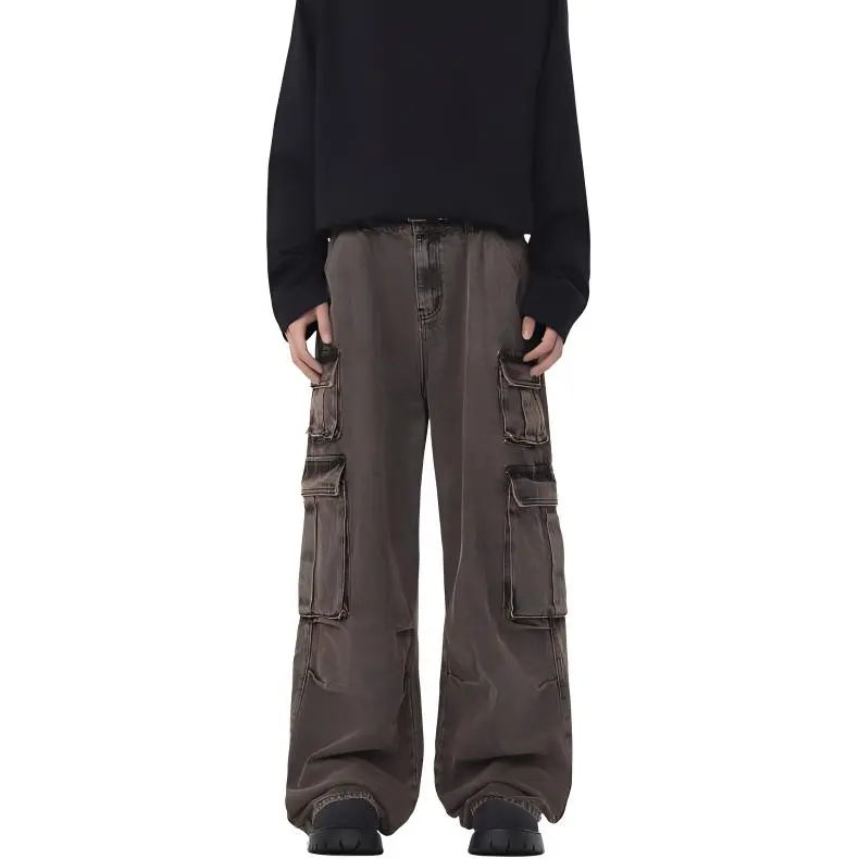 YINLEI Casual Pants Unisex Washed Brown-4
