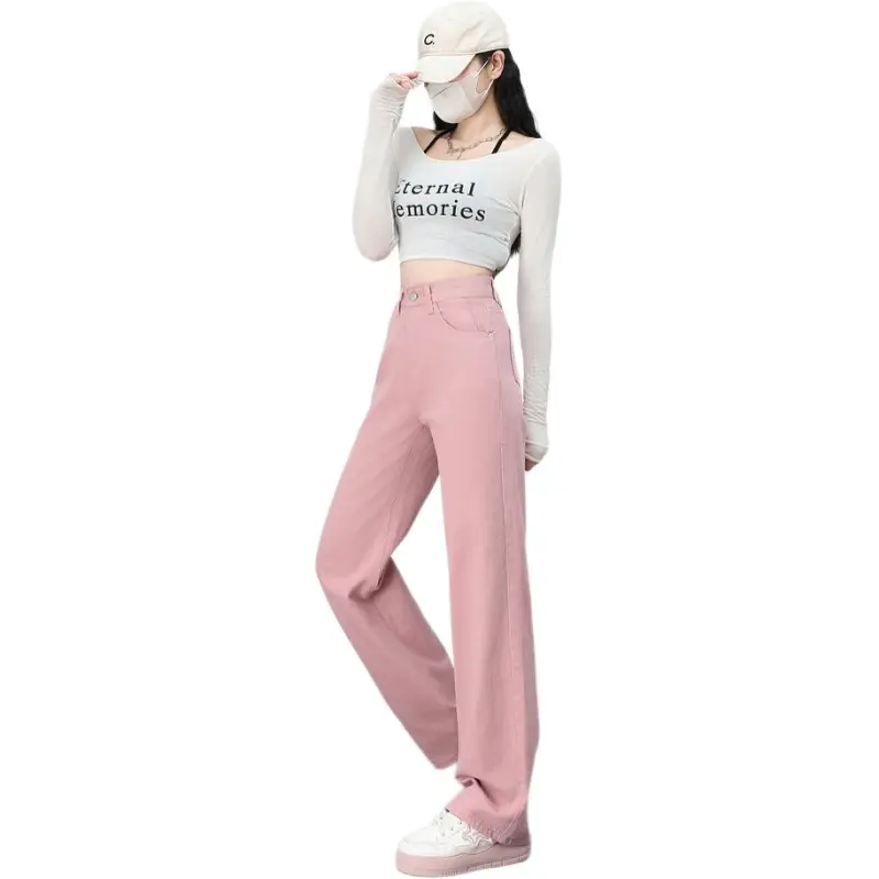 YINLEI Jeans Women's Pink-2