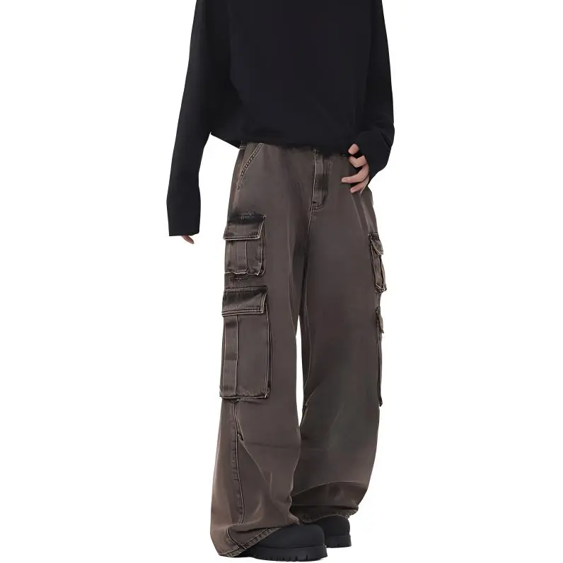 YINLEI Casual Pants Unisex Washed Brown-2