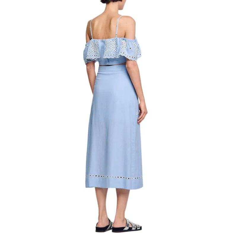Sandro Casual Long Skirts Women's Sky Blue-2