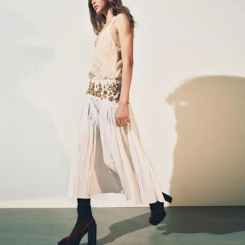 ZARA ZW Series Casual Long Skirts Women's White-2