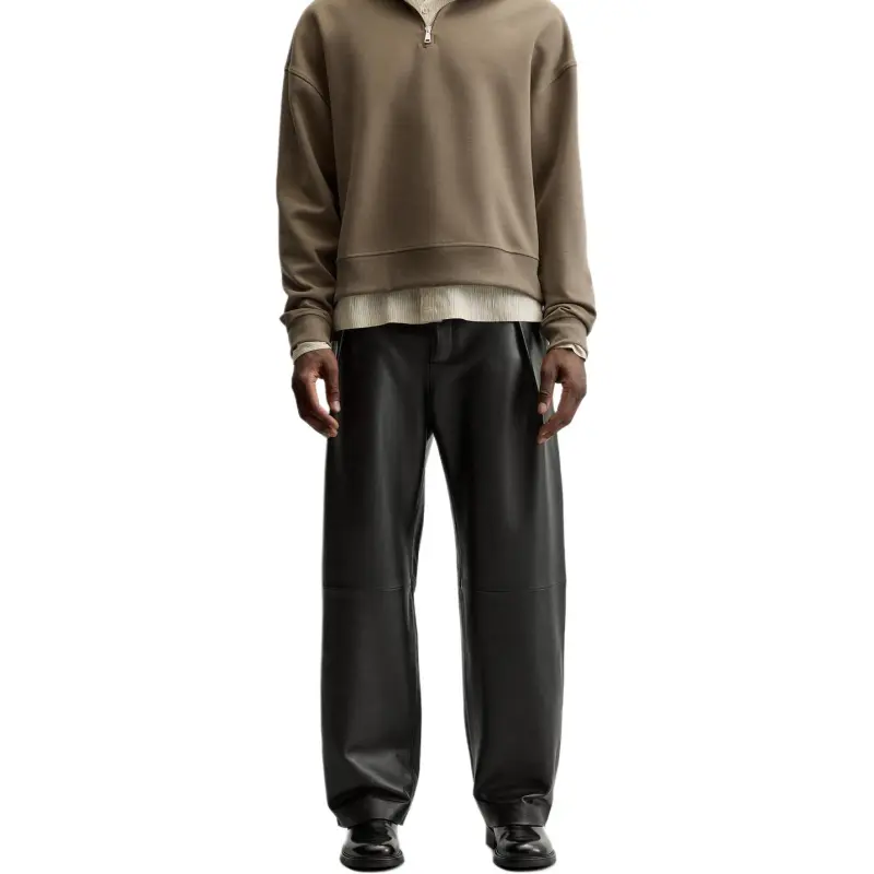 ZARA Leather Pants Men Black-4