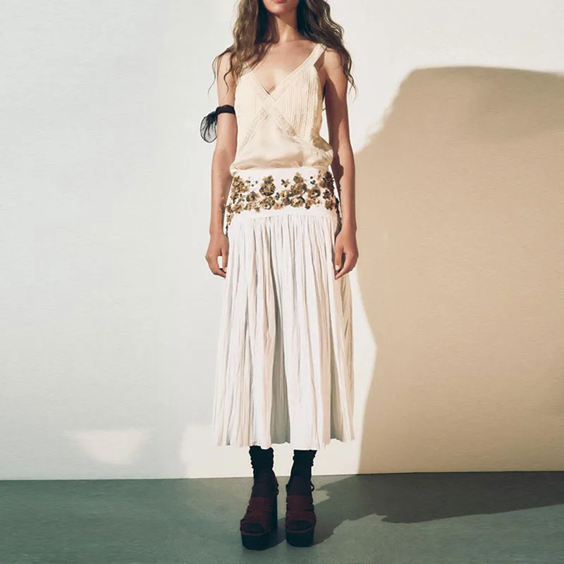 ZARA ZW Series Casual Long Skirts Women's White-4